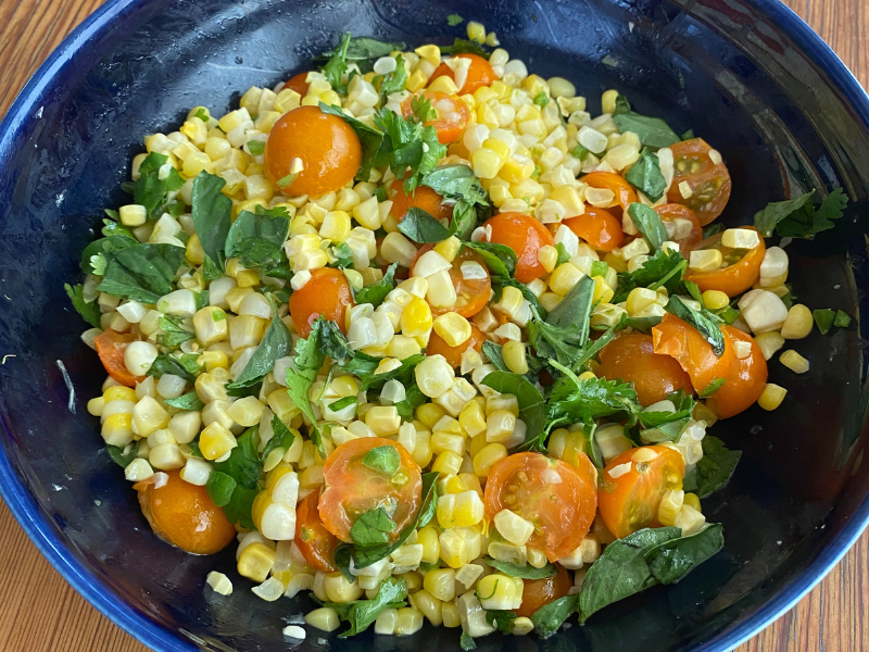 Corn Salad with Tomatoes, Basil and Cilantro