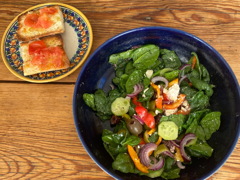 Spinach salad and lemon vinaigrette